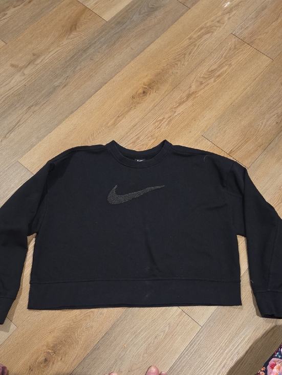 Nike Tops - Nike Black Crewneck Sweatshirt with Embroidered Swoosh Cropped
